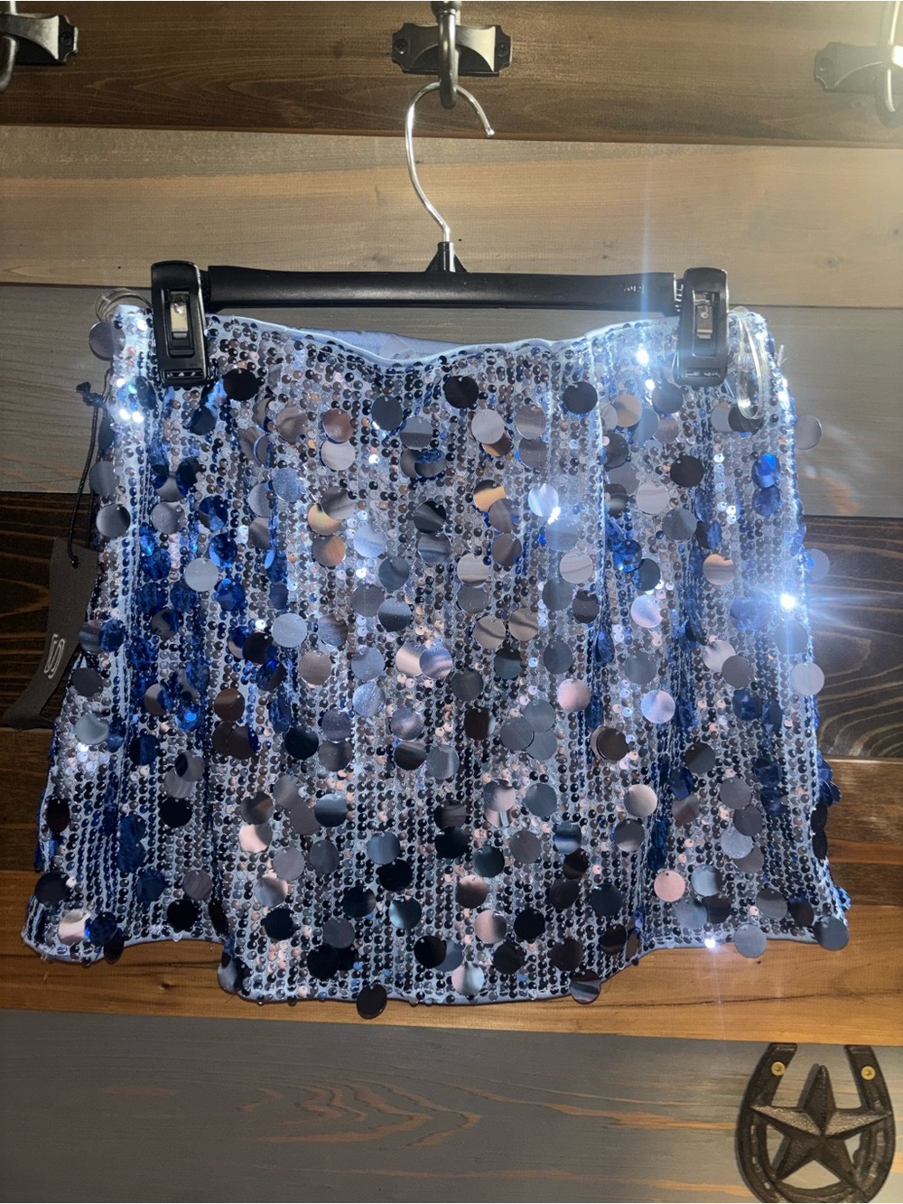 Sans Souci Silver and Blue Sequin Mini Skirt